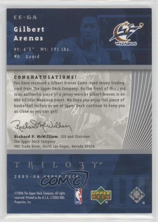 2005-06 Upper Deck Trilogy The Cutting Edge Jersey Gilbert Arenas #CE-GA - Image 2 of 2