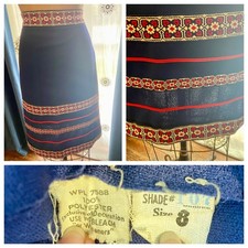 Vintage 60s 70s Mod Embroidered Ribbon Blue Skirt Hippie 8 ILGWU Boho Festival