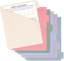 6-Tab Dividers for 3 Ring Binder, Plastic Dividers with Two Pockets, Letter Size