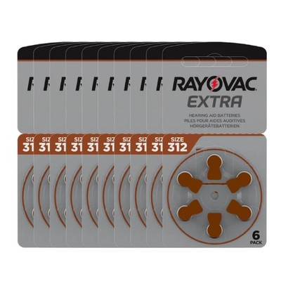 60x Rayovac Extra Advanced Größe 312 Pr41 Hörgerätebatterien 1.45V Zink-Luft 6Bl