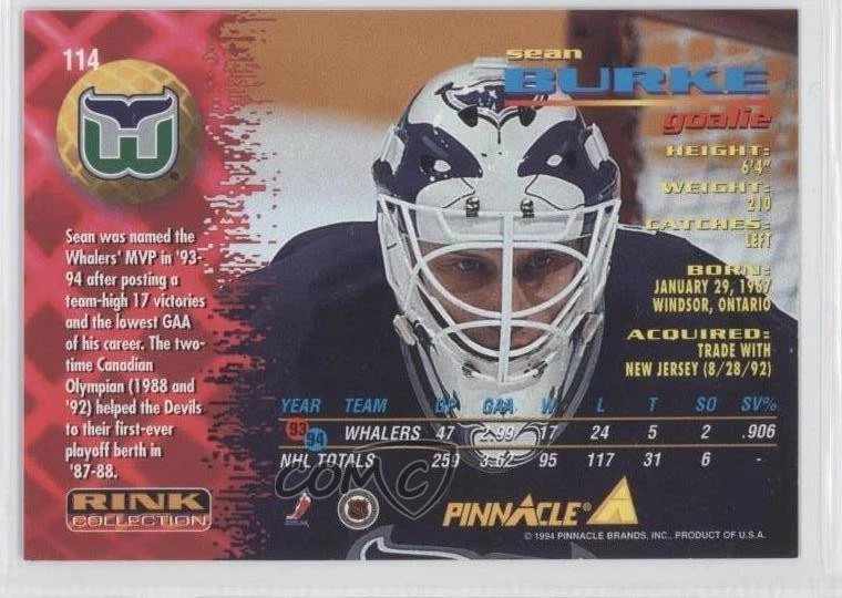 1994-95 Pinnacle Rink Collection Sean Burke #114 - Image 2 of 2
