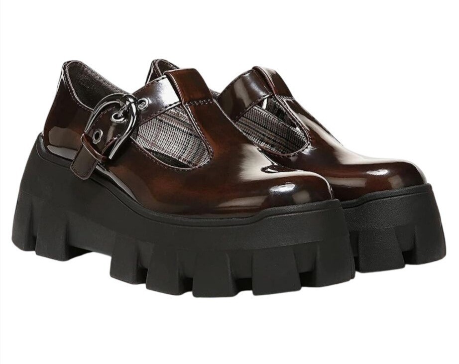 SAOLA CIRCUS NY BY SAM EDELMA Amy scarpe da donna suola a strappo pelle verniciata castagno S