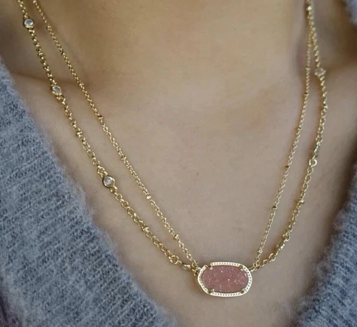 💗🌟NUEVO🌟💗Kendra Scott Elisa Collar Doble Multi Hilo Oro Rosa Drusy