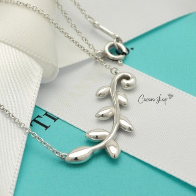Authentische Tiffany & Co. Picasso Olivenblatt Rebe Halskette 17,9'' Silber mit Etui