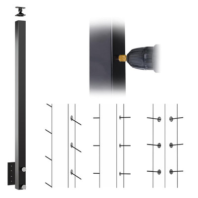 36'' Aluminum Black Side Mount Cable Railing Post for Indoor/Outdoor Use