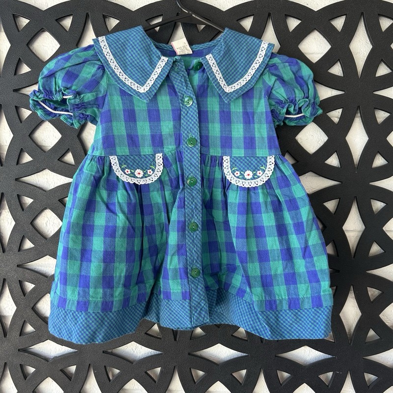 Vintage Girls Smocked Kids Dress Made In USA Size 4t Blue Floral Cotton Blend
