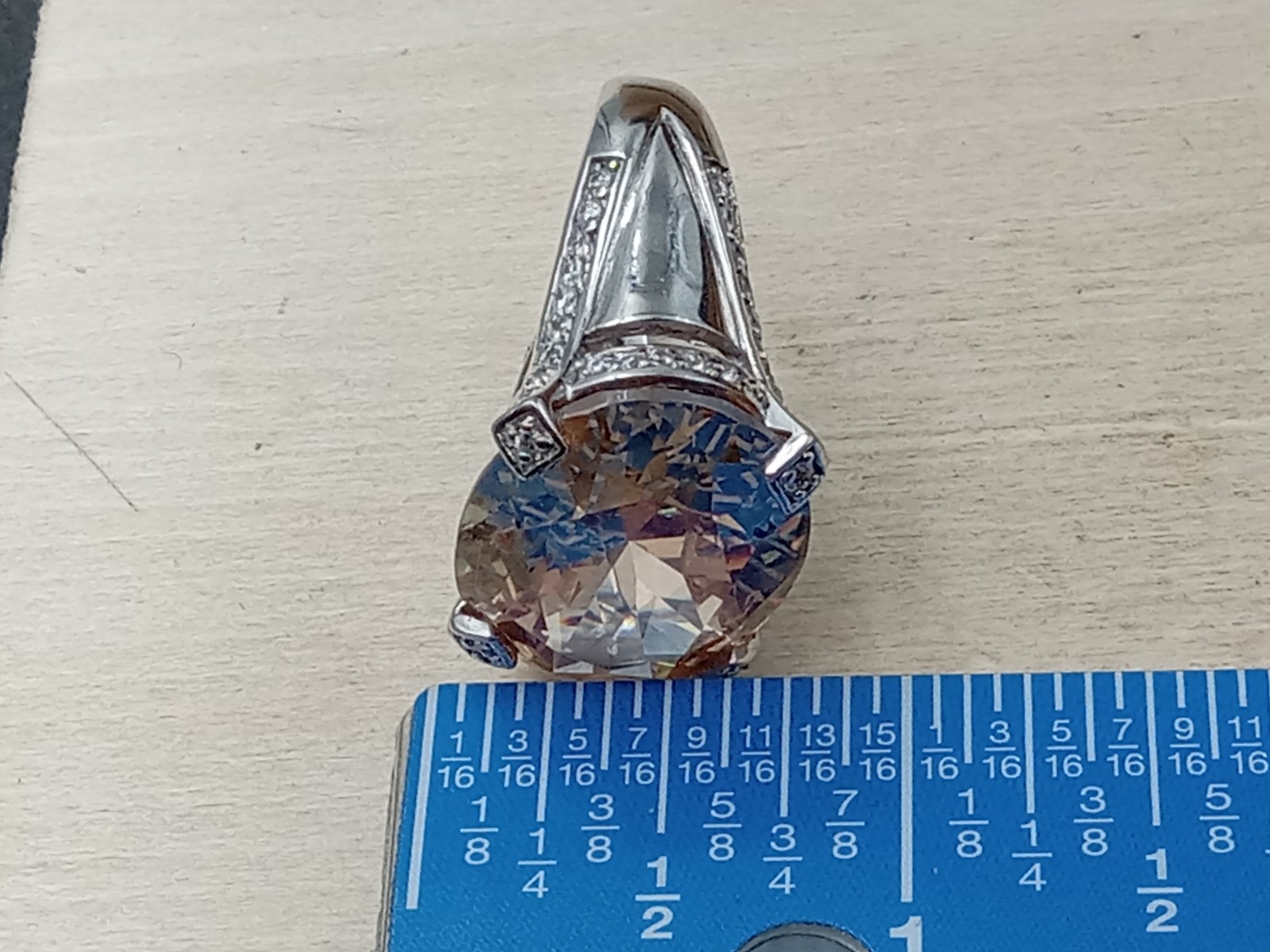 Statement Sterling Silver Ring w. Large Champagne… - image 9