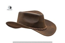 Brown Genuine Leather Cowboy Hat Men Women Western Outback Bush style