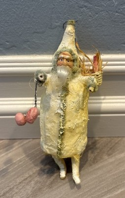 CODY FOSTER Folk Art Spun Cotton Santa Figure Christmas Ornament Handmade