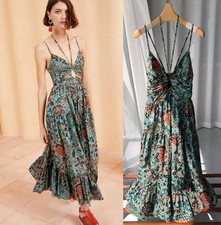 Women Ulla Johnson Cotton V-neck Floral Embellished Slip Midi Dress