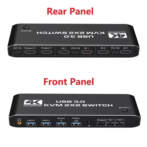 2 in 2 out Dual Monitor HDMI KVM Switch Display USB 3.0 HDMI KVM Switch F