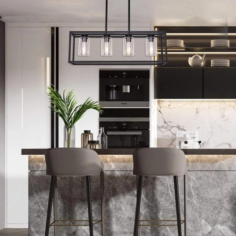 Candelabros pretos para sala de jantar luminária pingente linear moderno 4 luzes com - Imagem 4 de 4