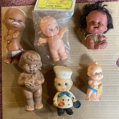 Vintage Rubber Kewpie Style Dolls Lot Of 7   Fibre Craft Cupid + Mixed Figures