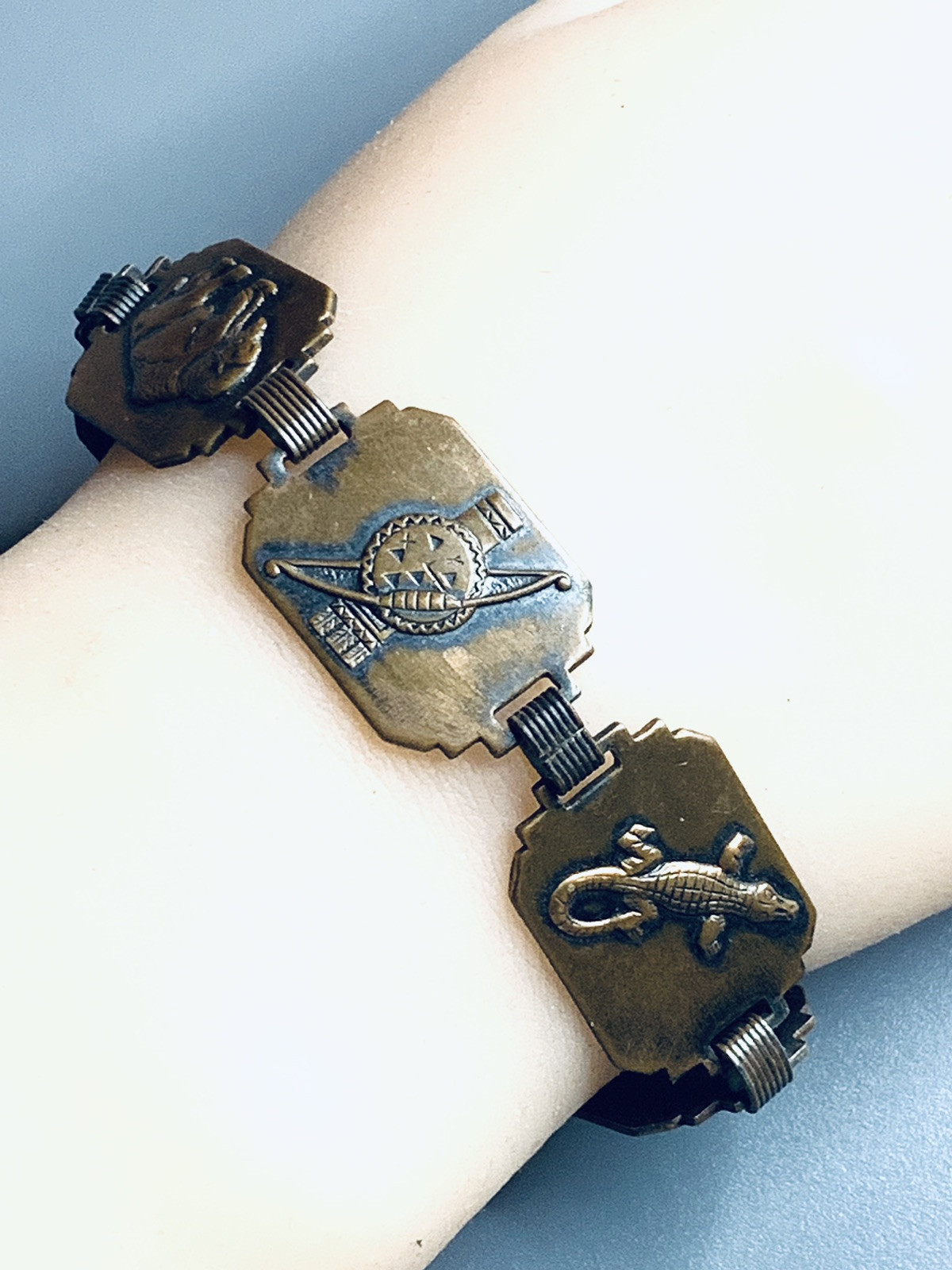 Native vintage solid copper station bracelet 7” - image 1