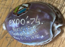 EXPO '74 SPOKANE WA 1974 WORLDS FAIR SOUVENIR DECORATED SEASHELL MOBIUS