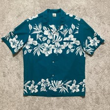 Royal Creations Hawaii Hawaiian Shirt Men's Large Green White Floral Vintage