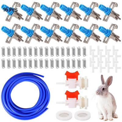 Automatic Rabbit Watering Kit - Including 5/16'' Hose, 16 PCS Nipple Drinkers, Ba