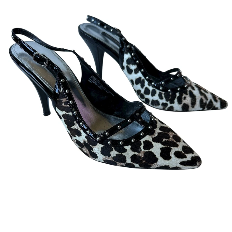 Tacones Casa Blanca Mercado Negro Jacquie Leopardo Pelo de becerro Mules Gatito Tacón 10M Foto 2 de 4