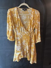 Lulu's Yellow Floral Mini Wrap Dress Small