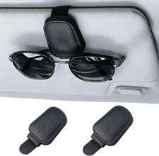 2 Pack Sunglass Holder for Car Magnetic Leather Sunglass Clip Universal Eyeglass