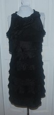S.L. Fashions Tiered Black Sleeveless Pencil Cocktail Dress Round Neck Side Zip