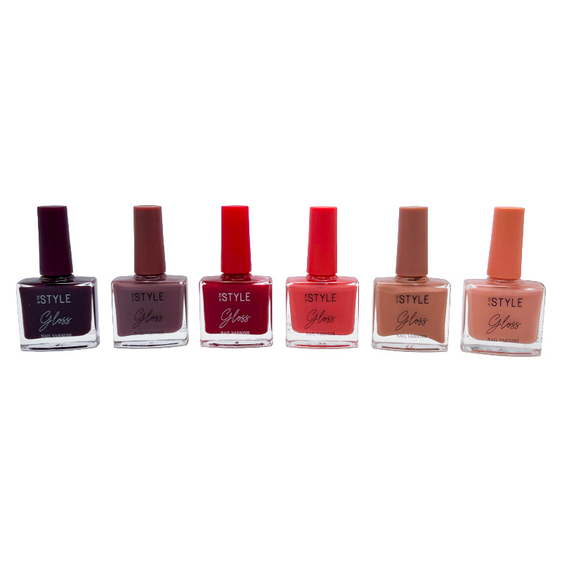 Gloss Nail Varnish Set 6 x 12ml Nail Polish Red Peach Purple In The Style
