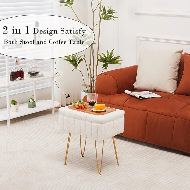 Reposapiés otomano de piel sintética asiento de almacenamiento compacto multifuncional con patas de metal EE. UU. Foto 4 de 4