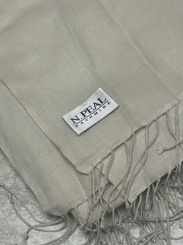 Vintage N. Peal London Cashmere Scarf Stole Camel Beige 36.5”x84” Cream Tassels - Picture 3 of 9