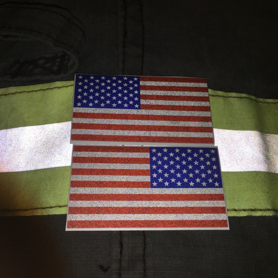 Reflective Subdued American Flag Sticker - RWB Mirrored, Firefighter Helmet Decal