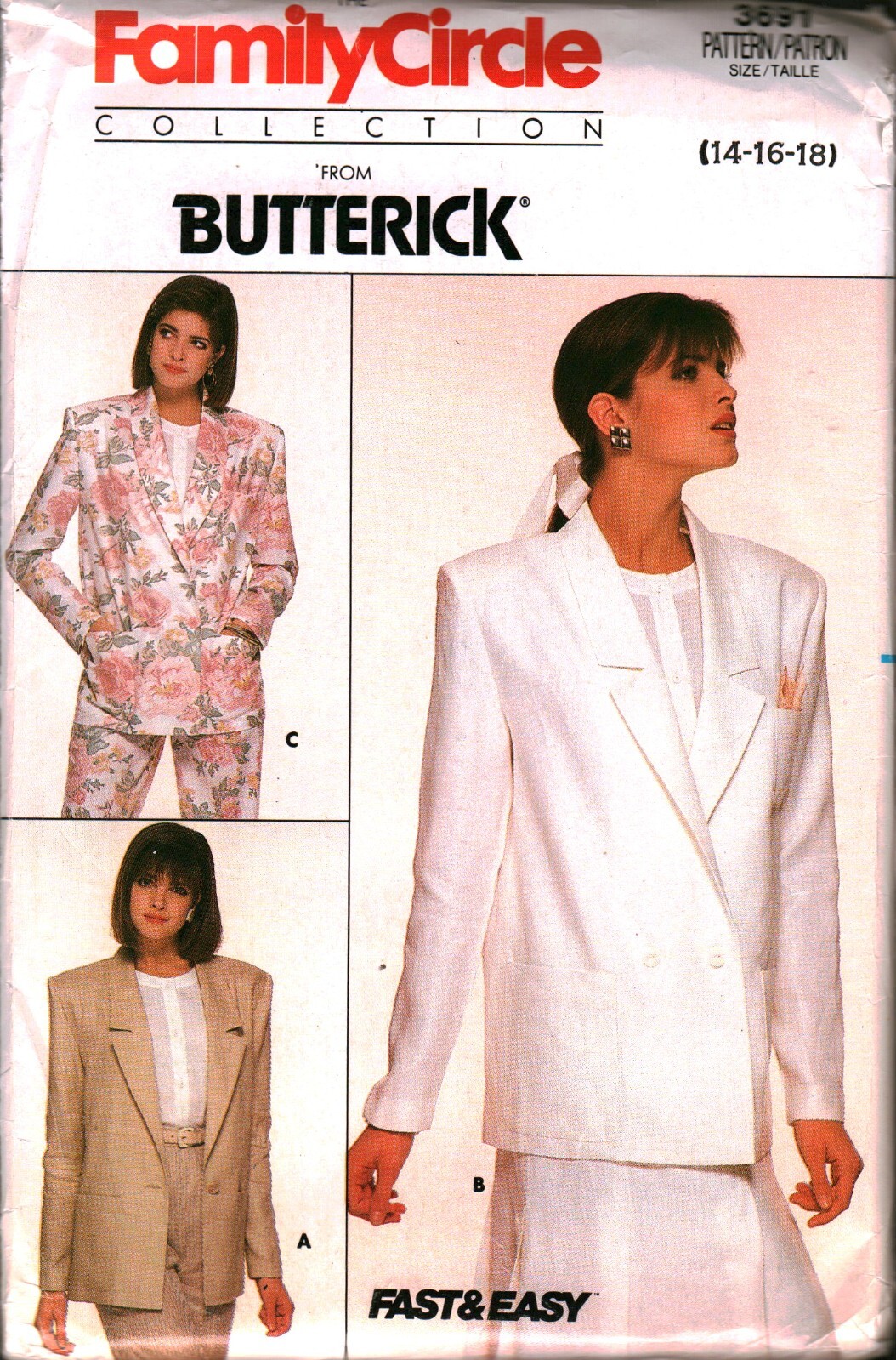 3691 Vintage Butterick Sewing Pattern Misses 1980s Loose Fitting Jacket ...