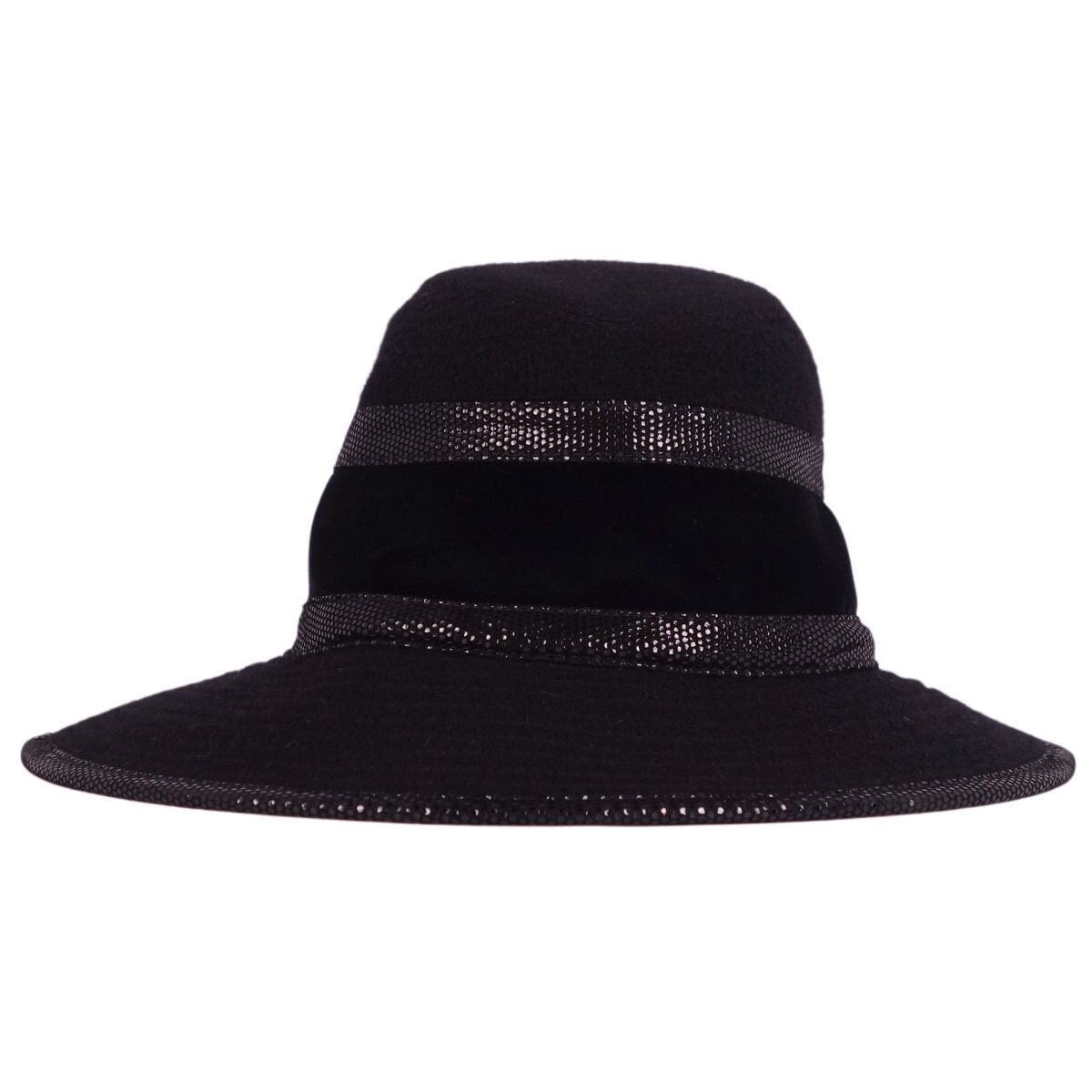 Hermes- Authentic Black Cashmere Funky
Leather Trim Fedora Hat Hermes Fedora Hat in Navy Rabbit Felt with Silk Lining Sz 59 main image 2