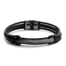 Armband Herren Damen Junge schwarz Edelstahl Geschenkidee Stahl Leder NEU