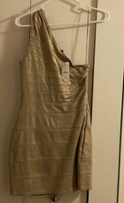 Express Gold Metallic One Shoulder Mini Bandage Dress Short Women's Size: small