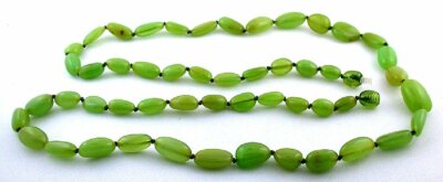 Natural Oval Green Baltic Amber 27 Inch Gemstone Gem Stone Necklace With Clasp