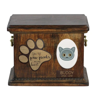 British Shorthair urne en bois avec un chat Art-Dog - Photo 1/4