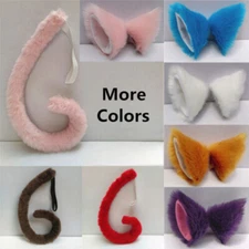 Cute Cat Ear Long Tail Set Kitty Fancy Girls Party Colored Dress Cosplay Costume
