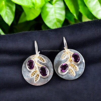 925 Silver African Amethyst Gemstone Earrings Handmade Jewelry 1.77'' For Mother
