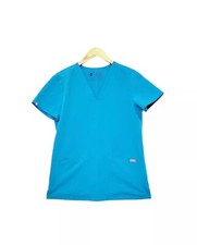Figs Women's Casma Technical Three Pocket Scrub Top Teal Size XS