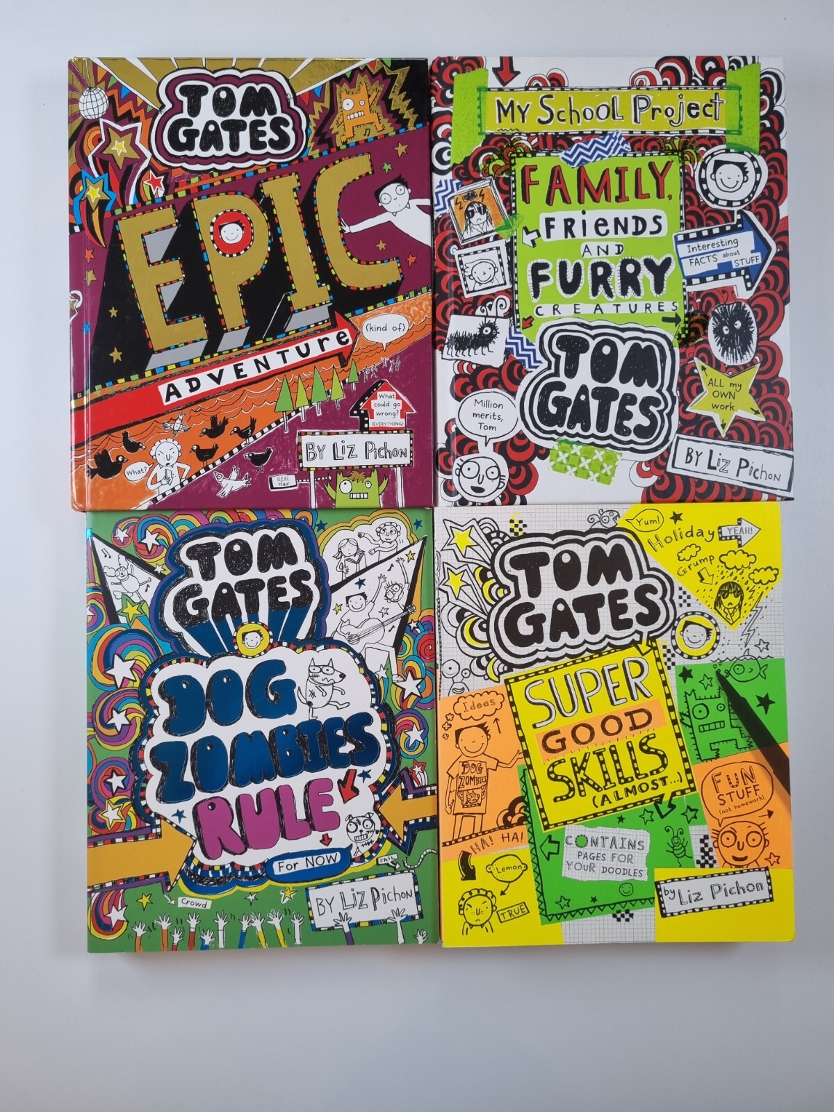 Tom Gates by Liz Pichon Epic Adventures Dog Zombies Rule 4 Book Bundle HB PB