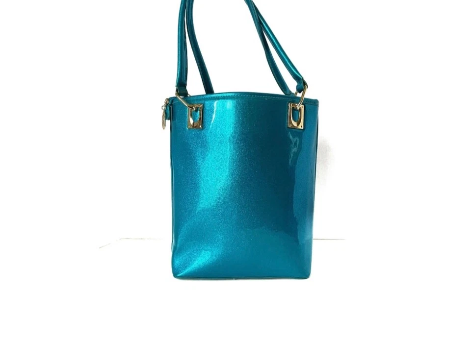 Bolso Cubo ROBERTO CAVALLI Y2K Eléctrico Verde Azulado Charol Talla Grande Foto 2 de 4