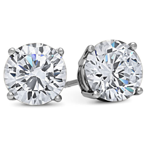 MENS 4 Carat CZ Stud Earrings Round large guys cubic zirconium WHITE GOLD FILLED - Picture 1 of 3