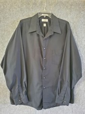 Van Heusen Dress Shirt Men Sz 2XL Black Wrinkle Free Button Up L Sleeve 1295