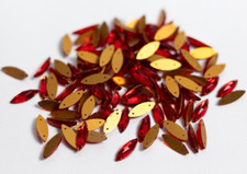 144 Light Siam NAVETTES 14x5mm Glass Sew-On QUALITY Czech Rhinestones Foiled