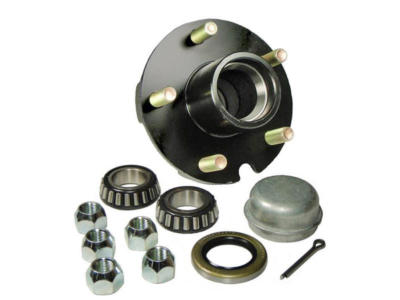 Rigid Hitch Trailer Hub Assembly BT-100-22-A-BBC - 1-1/16" Bearings, Chrome Bearing Buddies, 4-Bolt Pattern