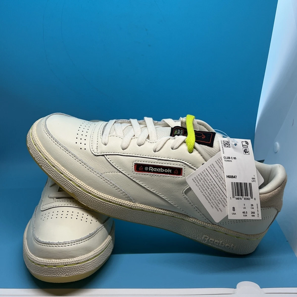 Reebok Hot Ones Club C 85 Unisex Size 8 Off White 2 Laces Shoes