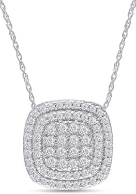 1/2ct Natural Diamond Double Cushion Frame Pendant 18'' Necklace in 925 Silver