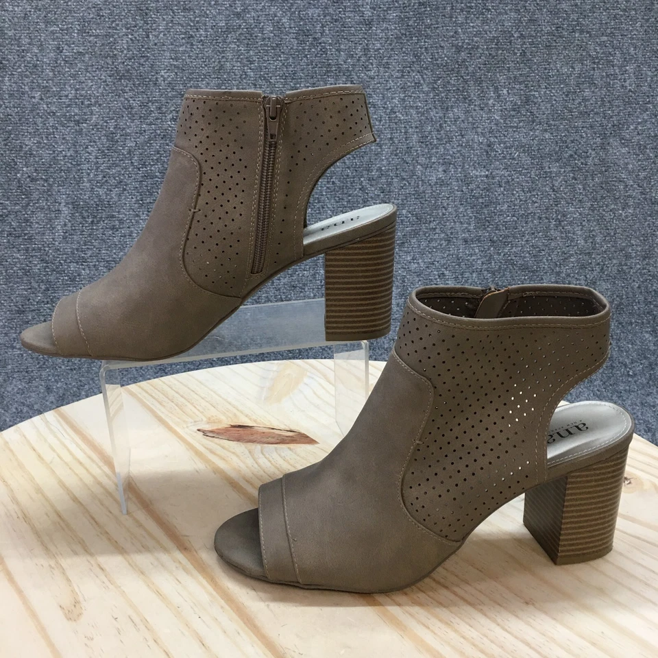 ANA A New Approach Botas Mujer 11 M Tasha Cremallera Lateral Punta abierta Tacón Botín Marrón Foto 3 de 4