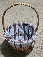 Vintage Easter Basket - Traditional Design - Wicker W/ Plaid Cloth Lining