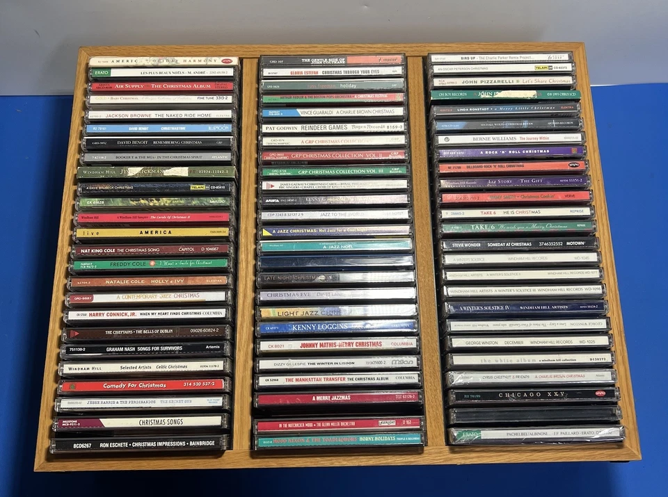 Lot of 75 Christmas Music CDs with Wooden Display Rack – Holiday Collection - Image 2 of 4