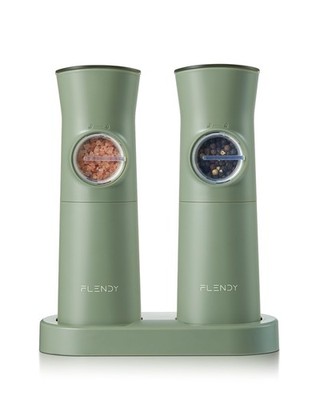 Flendy Gravity Elektrische Salz- und Pfeffermühle Set Wiederaufladbar, L, Salbei 